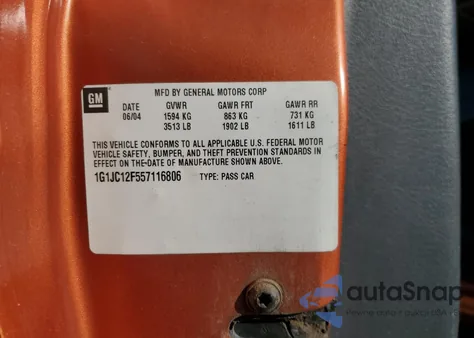 2005 Chevrolet Cavalier from USA, damaged, VIN 1G1JC12F557116806